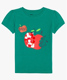GEMO Tee-shirt fille avec motifs fruits et manches froncées vert standard