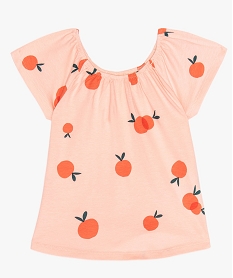 GEMO Tee-shirt fille à motifs pommes avec encolure élastiquée Multicolore