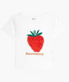 GEMO Tee-shirt fille à motif fruit en relief blanc vif
