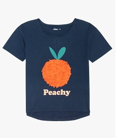 GEMO Tee-shirt fille à motif fruit en relief bleu chine
