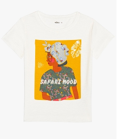 GEMO Tee-shirt fille avec motif et broderies blanc chine