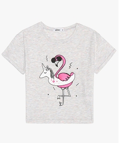 GEMO Tee-shirt fille avec motif flamant rose et paillettes Gris