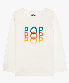 GEMO Tee-shirt fille à manches longues imprimé poitrine en coton bio blanc chine
