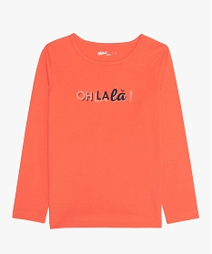 GEMO Tee-shirt fille à manches longues imprimé poitrine en coton bio orange standard