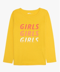 GEMO Tee-shirt fille à manches longues imprimé poitrine en coton bio jaune standard