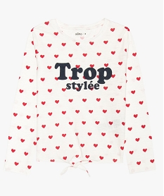 GEMO Tee-shirt fille noué imprimé cœurs violet vif