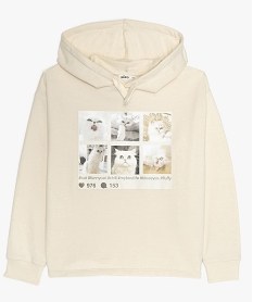 GEMO Sweat fille à capuche coupe large et courte blanc chine