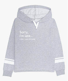 GEMO Sweat fille à capuche coupe large et courte Gris