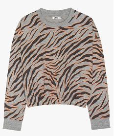 GEMO Sweat fille court avec inscriptions et bas élastiqué Gris