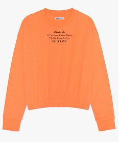 sweat fille court avec inscriptions et bas elastique orange sweatsA724101_1