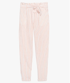GEMO Pantalon fille en lin mélangé à taille haute froncée kaki chine