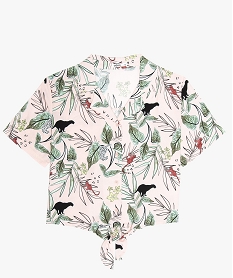 GEMO Chemise fille courte et fluide à motifs avec noeud dans le bas rose standard