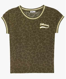 GEMO Tee-shirt fille bimatière avec inscription kaki standard