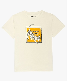 tee-shirt fille en coton bio avec motif humoristique beigeA730401_1