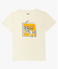 GEMO Tee-shirt fille en coton bio avec motif humoristique blanc chine