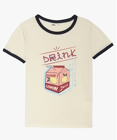 tee-shirt fille imprime avec details contrastants beigeA731201_1