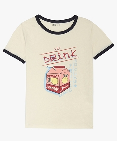 GEMO Tee-shirt fille imprimé avec détails contrastants blanc chine