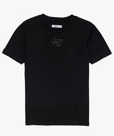 GEMO Tee-shirt fille à manches courtes en maille côtelée avec motif marron chine