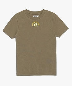 GEMO Tee-shirt fille à manches courtes en maille côtelée avec motif kaki standard