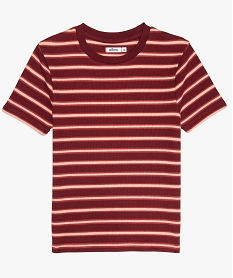 GEMO Tee-shirt fille à manches courtes en maille côtelée avec motif Orange