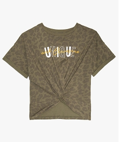 GEMO Tee-shirt fille à manches courtes avec bas effet noué kaki standard
