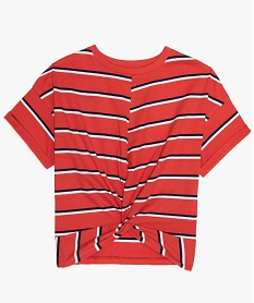 GEMO Tee-shirt fille rayé et ample bas effet noué rouge standard