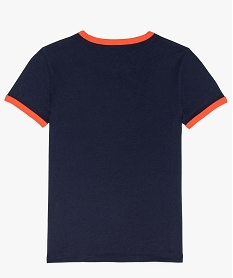 tee-shirt fille avec biais contrastants au col et bas de manches bleuA732501_2