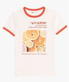 GEMO Tee-shirt fille avec biais contrastants au col et bas de manches blanc standard