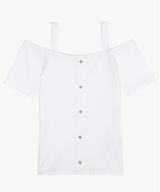 GEMO Tee-shirt fille à épaules dénudées et maille côtelée Blanc