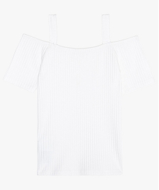tee-shirt fille a epaules denudees et maille cotelee blancA733701_2