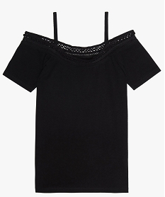 GEMO Tee-shirt fille épaules dénudées décolleté dentelle noir standard
