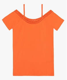 GEMO Tee-shirt fille épaules dénudées décolleté dentelle orange standard