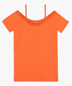 tee-shirt fille epaules denudees decollete dentelle orangeA734301_1