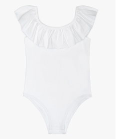GEMO Body fille en coton stretch à col volanté Blanc
