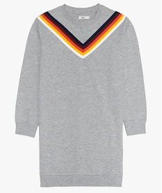 robe fille facon sweat avec bandes multicolores sur le col grisA736501_1