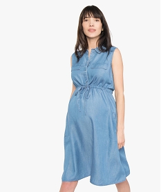 robe de grossesse courte en denim lyocell bleu robesA740201_1