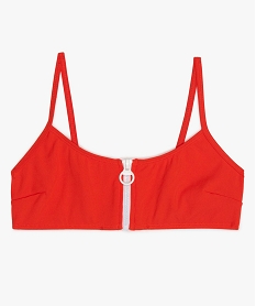 GEMO Haut de maillot de bain fille brassière à zip Rouge