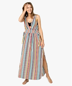 GEMO Robe femme longue spécial plage avec décolleté en V Imprimé