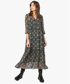 GEMO Robe femme à imprimé fleuri longueur cheville kaki fonce