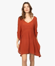 GEMO Robe de plage femme avec large décolleté Brun