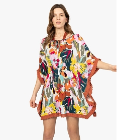 GEMO Robe de plage femme style bohème à fleurs et dos macramé Imprimé