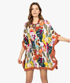 GEMO Robe de plage femme style bohème à fleurs et dos macramé jaune chine