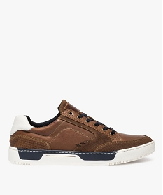 GEMO Basket homme dessus cuir avec semelle cousue marron chine