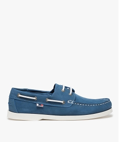 GEMO Chaussures bateau homme dessus cuir à lacets contrastés Bleu