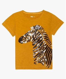 GEMO Tee-shirt fille avec motif et broderies marron vif