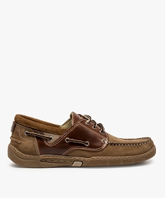 GEMO Chaussures bateau homme à lacets dessus cuir Brun