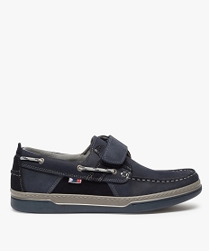 GEMO Chaussures bateau homme dessus cuir fermeture scratch bleu chine
