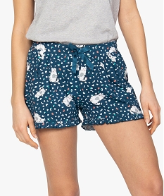 short de pyjama femme avec finitions volantees imprime chats imprimeA770101_1