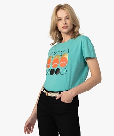 GEMO Tee-shirt femme coupe large avec imprimé Bleu