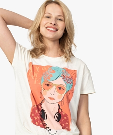 tee-shirt femme coupe large avec imprime beigeA774801_2
